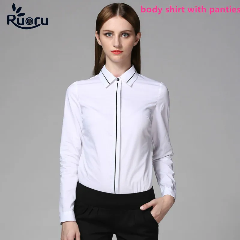 

Ruoru Leotard Fashion Bodysuits Women Office Lady Work Body Shirts Long Sleeved Bodycon Elegant Tops and Blouses Female Clothes