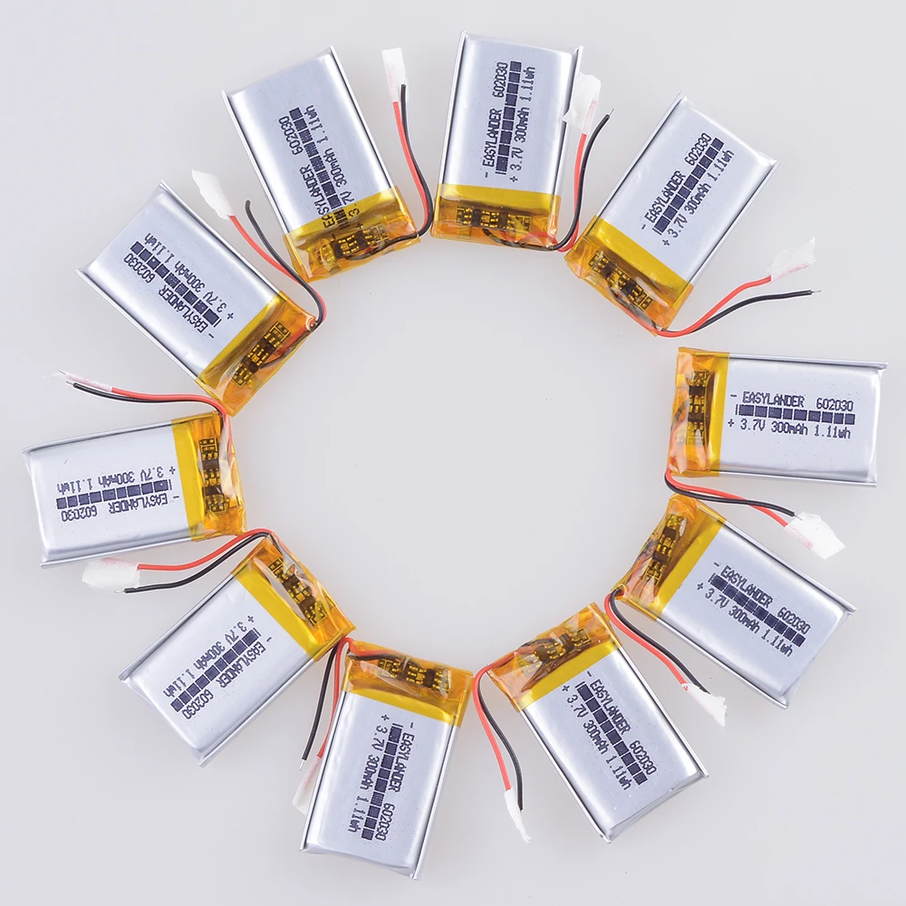 10pcs/Lot 3.7V 602030 300mAh  Rechargeable  li Polymer Li-ion Battery For bluetooth headset  mouse Bracelet  Wrist Watch  062030