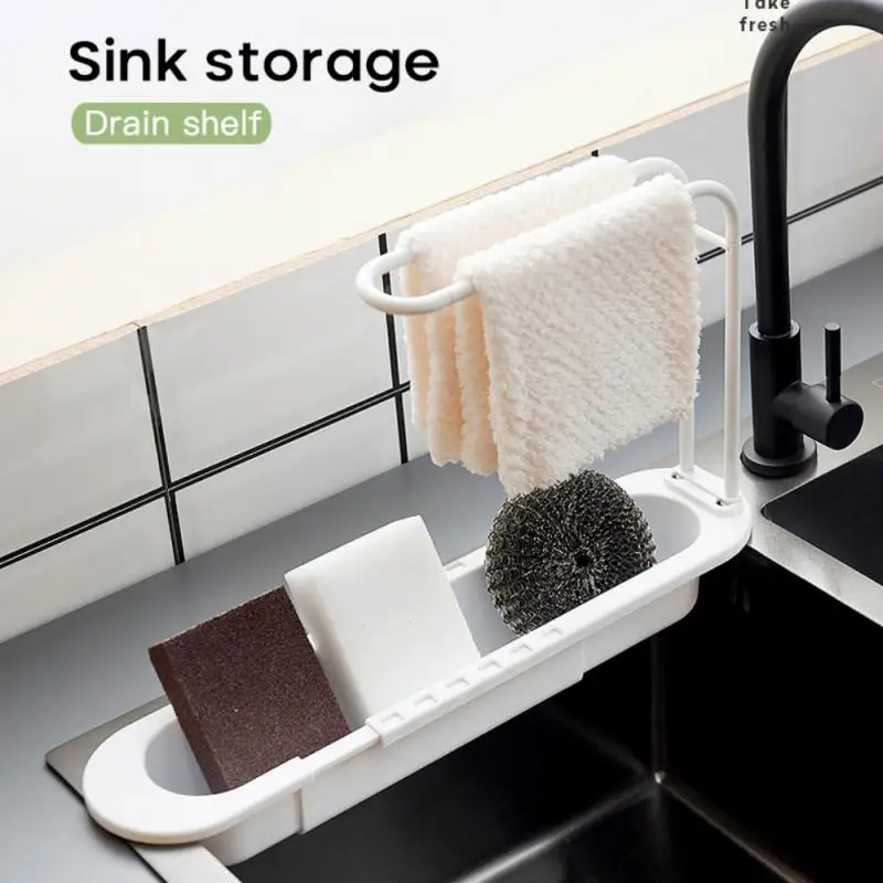 Kitchen Telescopic Sink Shelf Drainer Rack Storage Basket Soap Sponge Storage Towel Rack Bathroom Adjustable Sink Kitchen Tool