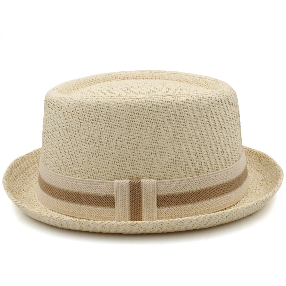 Men Women Classical Straw Pork Pie Hats Fedora Sunhats Trilby Caps Summer Boater Beach Outdoor Travel Party Size US 7 1/4 UK L