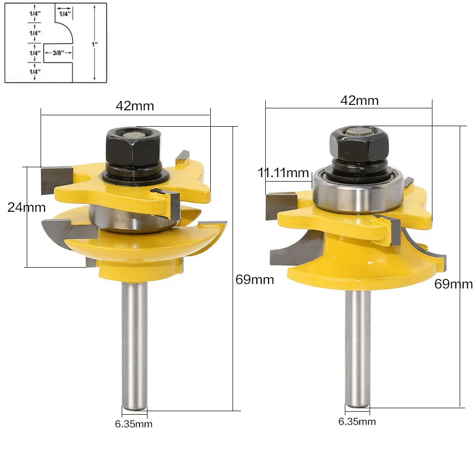LAVIE 2pcs 1/4 Shank 6.35 millimetri Stile & Rail Monta-Bead Bit Rotonda Su Porta Coltello La Lavorazione Del Legno Tenone taglierina per Utensili di Legno MC01039