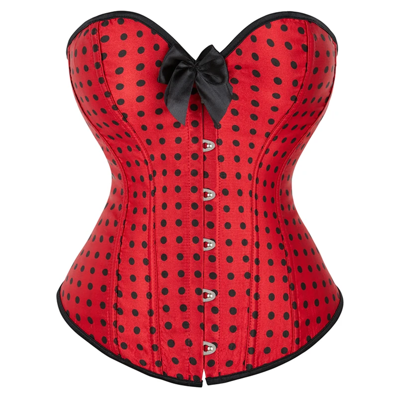 

Women's Overbust Corset Top Red Polka Dot Corsets and Bustiers Plastic Boned Lace Up Body Shape wear Sexy Lingerie korsett