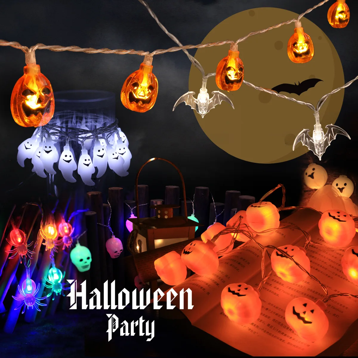 

Halloween Decoration Lights String Pumpkin Ghost Skull Holiday Atmosphere Decoration Lights Horror Scene Layout Battery Lights