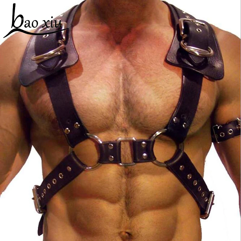 

Luxury Fashion Faux Leather Adjustable Sexy Men Body Chest Harness Bondage metal punk rock Bondage Party Lingerie Belt Straps