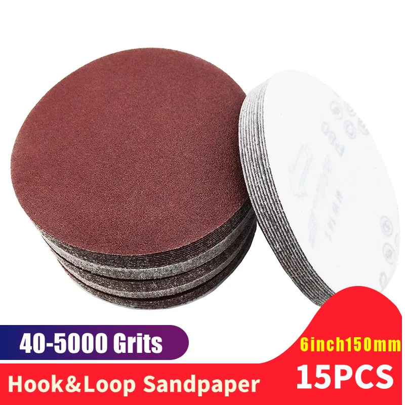 

15PCS 6 Inch 150MM Aluminum Oxide Sander Sandpaper Sanding Discs Sanding Paper Hook and Loop 60 to 5000 Grits