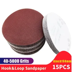 15PCS 6 Inch 150MM Aluminum Oxide Sander Sandpaper Sanding Discs Sanding Paper Hook and Loop 60 to 5000 Grits