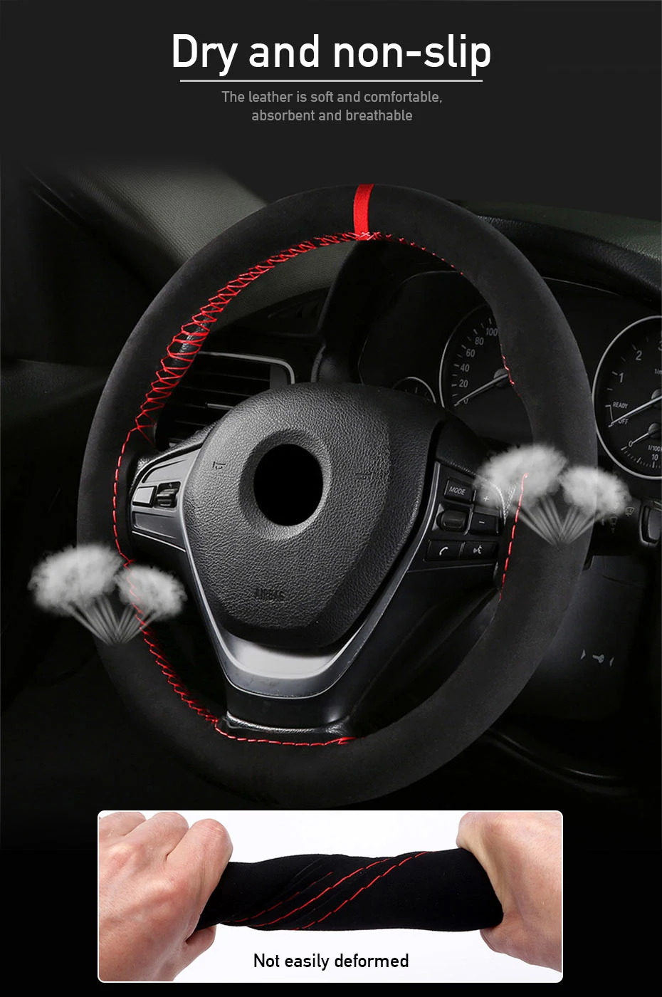 Pelz Lenkrad Abdeckung Für Auto Universal 38 cm Geflochtene Auto Lenkrad Schutz Abdeckung Leder Anti Slip Innen Teile – Detail 5