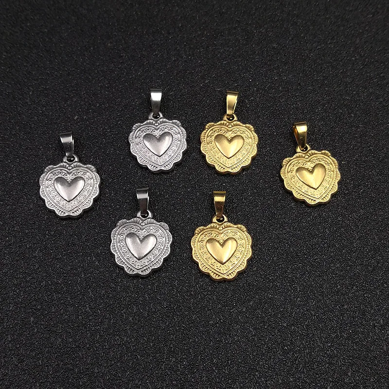 5pcs/lot Flower Side Double Love Hearts Stainless Steel Charms Pendant DIY Jewelry Material Making Findings Necklace Material