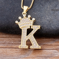 New Design 26 Letters A-Z Zircon Crown Initial Alphabet Pendant Necklace Handsome Punk Hip-Hop Style Choker Chain Jewelry Gift
