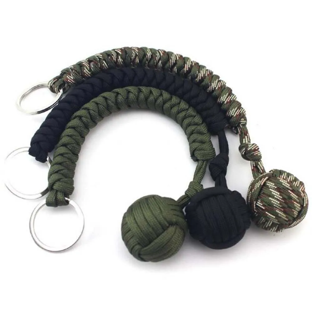 Outdoor Self Defense Key Chain Emergency Survival Protecting Monkey Fist Steel Ball Bearing Parachute Lanyard Camping Paracord