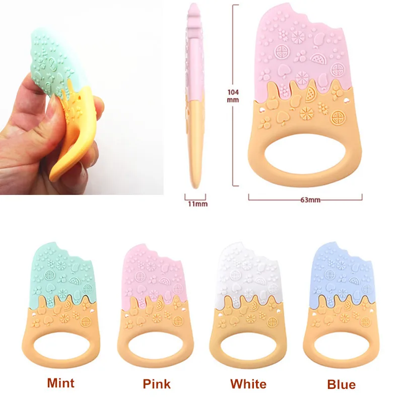 Chenkai 10PCS BPA Free Silicone Ice Cream Teether DIY Baby Shower Pacifier Dummy Sensory Toy Accessories Pendant Nursing