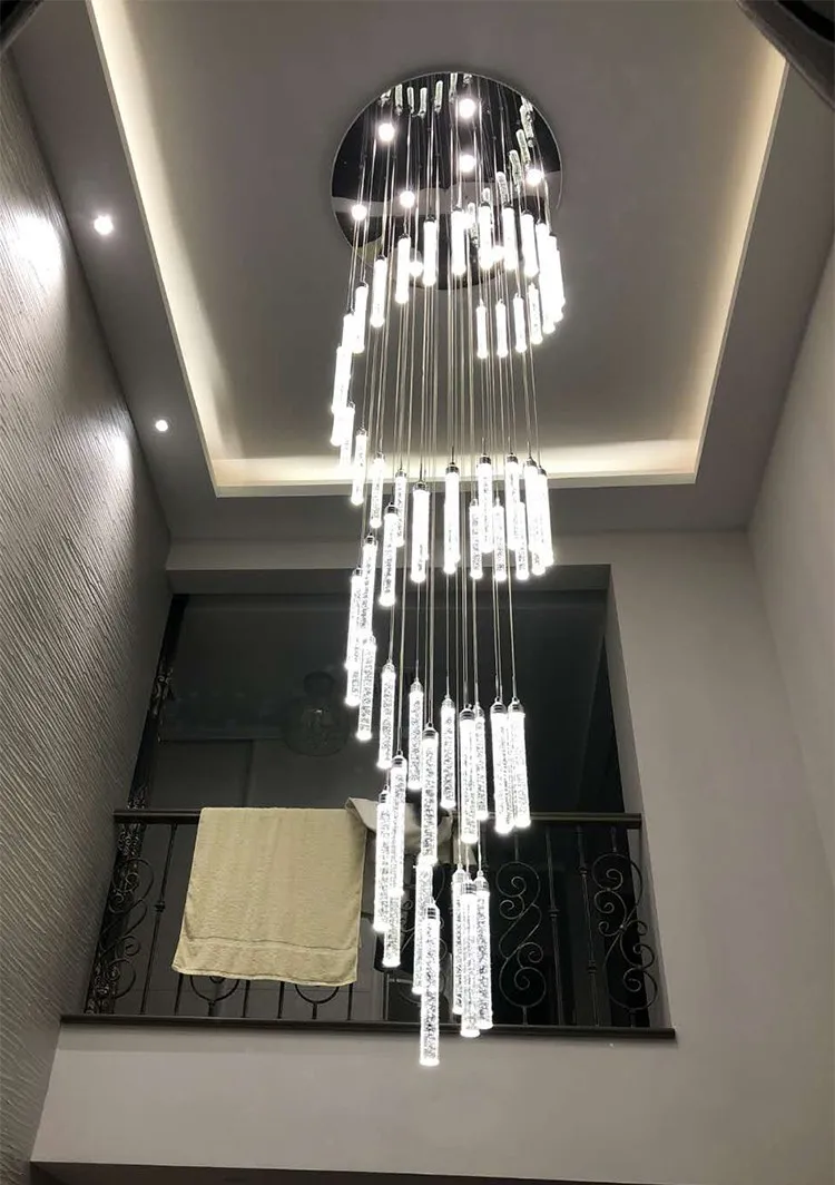 

Chandelier Light for High Ceilings Villa Entryway Stairs Hanging Spiral Long Lamps Crystal Staircase Chandelier Hanging Lights