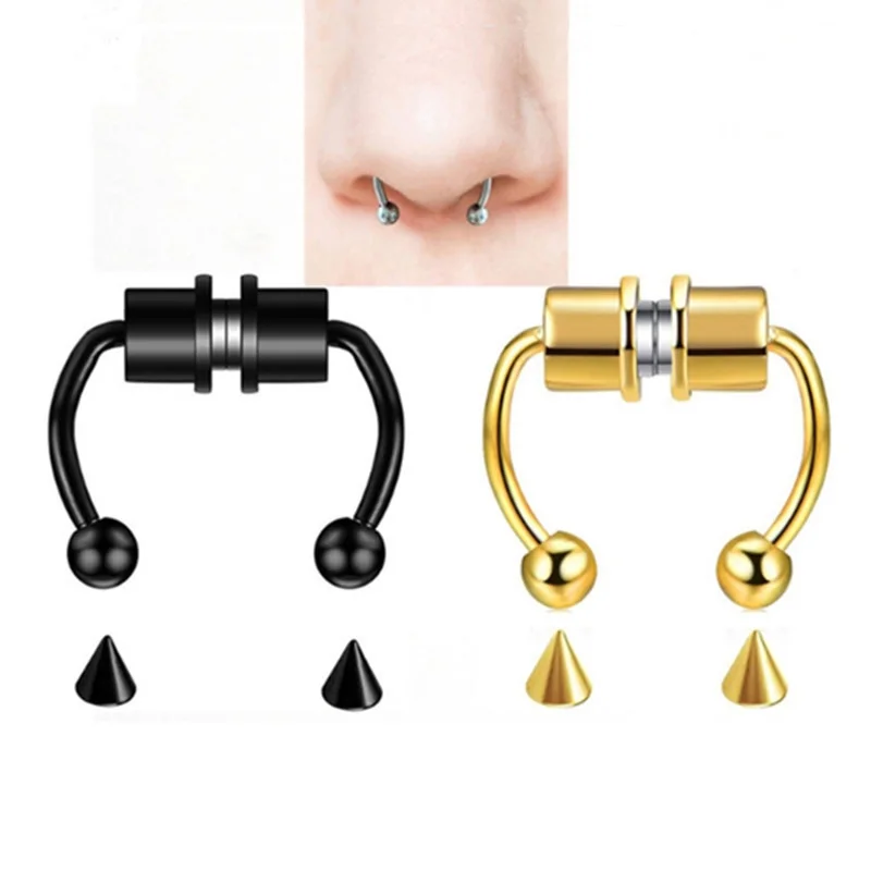 Neue Gefälschte Nase Ring Hoop Nase Septum Ringe Edelstahl Magnet Nase Punk Gefälschte Piercing Körper Schmuck Hip Hop Rock clip Schmuck