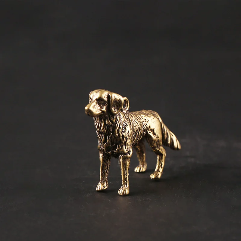 Solid Brass Golden Retriever Dog Figures Key Chain Pendants Jewelry Chinese Zodiac Animal Puppy Keychain Hanging Trinkets Copper