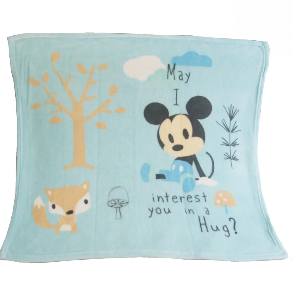 Disney Sky Blue Mickey Mouse Soft Coral Baby Sleeping Cover Toddler Square Blanket Swadding Throw 95x95cm on Bed Sofa