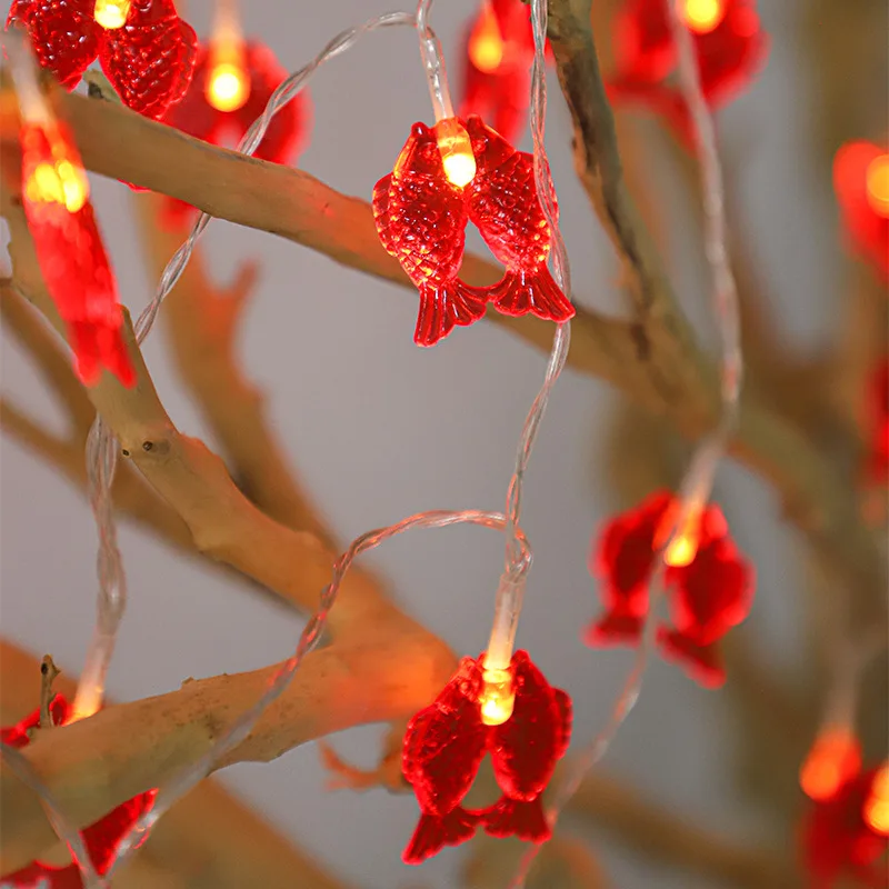 Pheila Led Rode Karper String Light Fairy Guirlande Rode Karper Opknoping Lamp Battery Operated Voor Vakantie Chinese Nieuwe Jaar Decoratie