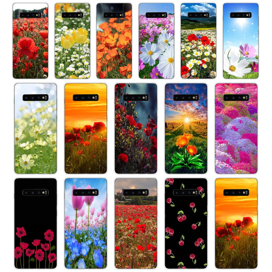 005FG Red Poppies On Black Style Soft Silicone Tpu Cover Case for Samsung Galaxy A01 A10 M11 M21 S10 S20 J1 2016 Plus case