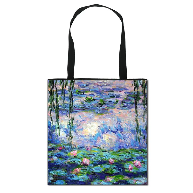 Monet Vintage Painting Water Lily / Lotus  Totes Bag  Women Canvas Handbag Ladies  Kiss / Water Shoulder Bag Womens Shopping Bag