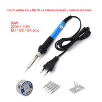 EU UK US Electric Soldering Iron Kits 110V 220V 60W Temperature Adjustable Iron Repair Tools With 5 Iron Tips Solder Wire Stand