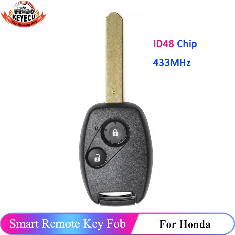 KEYECU 2 Buttons 433MHz ID48 Chip Remote Key Fob For Honda Jazz Civic HRV FRV Stream CR-V 2002 2003 2004 2005 Euro Car Key