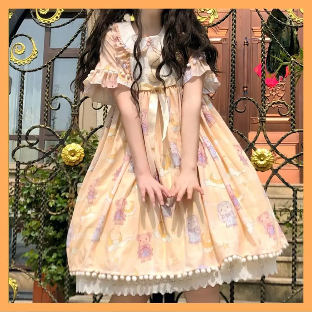 

Princess tea party sweet lolita dress vintage lace bowknot cute printing victorian dress kawaii girl gothic lolita op loli cos