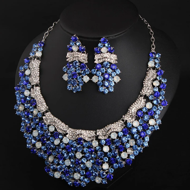 MYDANER New Luxury Women Wedding Jewelry Set AAA Glass Crystal Rhinestone Necklace Earrings Set Bridal Party Jewelry Accessories