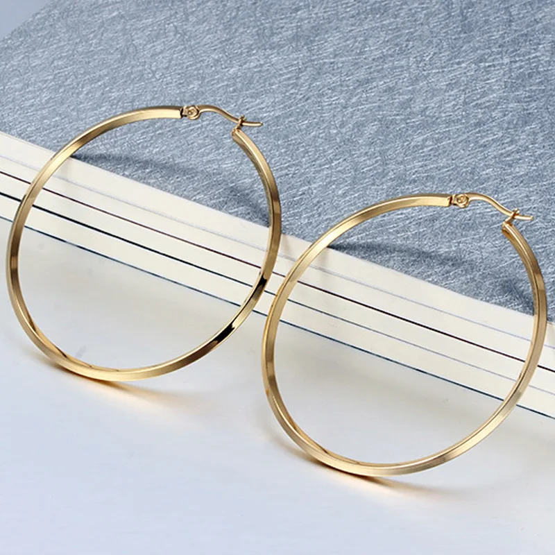 Fashion Women Big Earrings Hoop Circle Gold Color Earrings For Women Stainless Steel Earrings Party Jewelry
