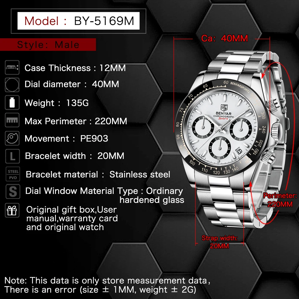 Relojes Hombre 2021 BENYAR New Watches Men Luxury Brand Chronograph Male Sport Watches Waterproof Stainless Steel Quartz Watch