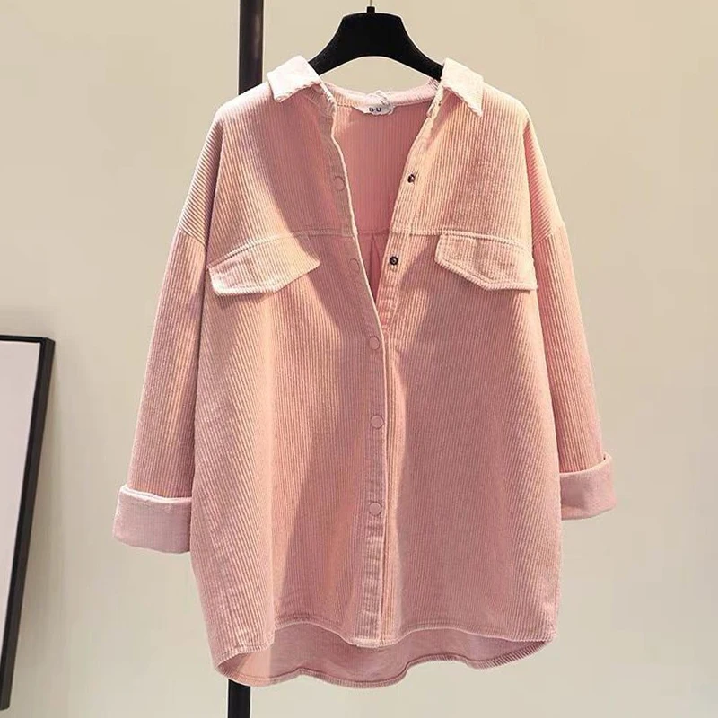 

New Women Corduroy Raglan Sleeve Vintage Autumn Blouse Turn-Down Collar Loose Top Covered Button Casual Loose Shirt 5 Color