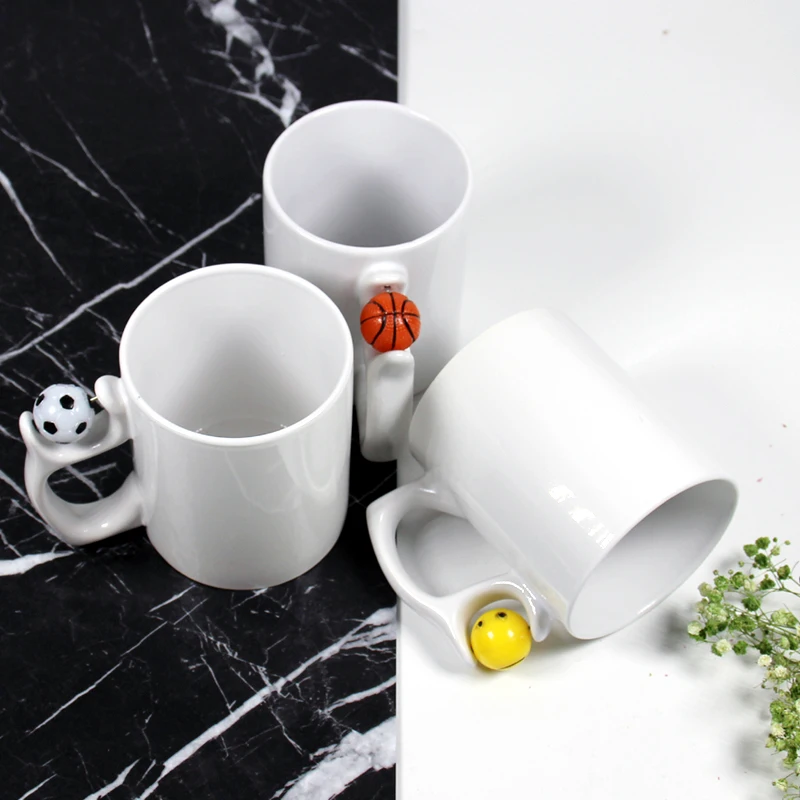 Customize Logo Ceramic Mug Tea Cups DIY Photo Print Sublimation Blank Coffee Mug With Bastketball Football Handle Cup