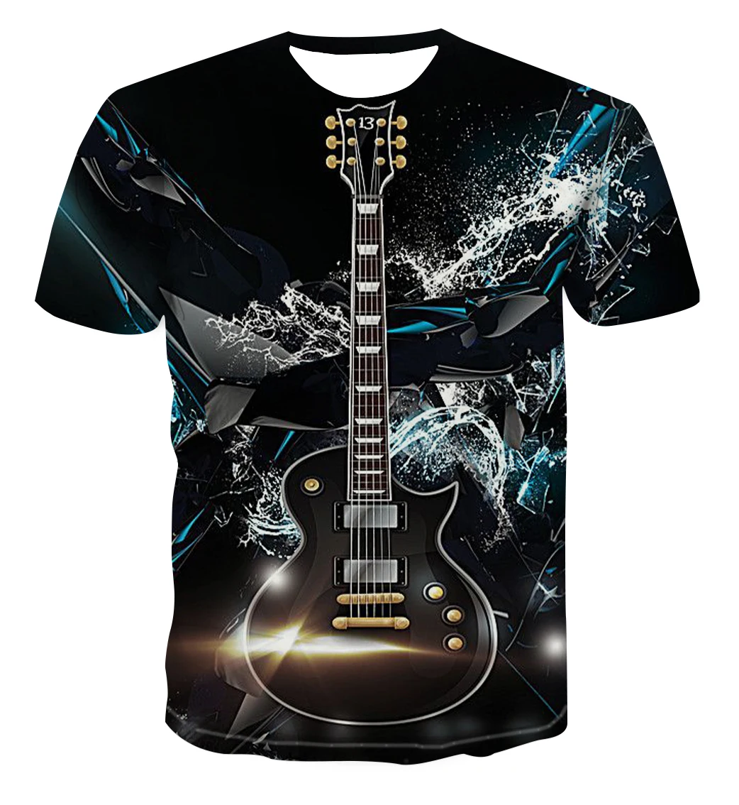 2021 Summer New Men's 3D Printed Guitar Pattern T-shirt Fashion Large Size Casual Breathable Street O-Neck Hip-Hop Short Sleeves