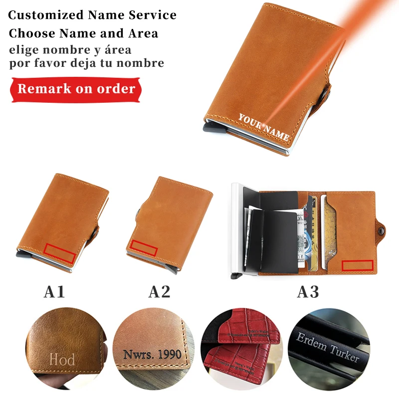 Custom Name Leather Rfid Card Holder Slim Mini id Credit Card Holder Pop Up Security Purse Credit Card Wallet Case Protection