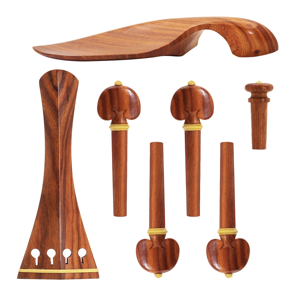 4/4 Mahogany Violin Pegs Chin Rest End Pin Tuner Tailpiece Set Fiddle Violin Replacement Parts Stringed Instrument Accessories