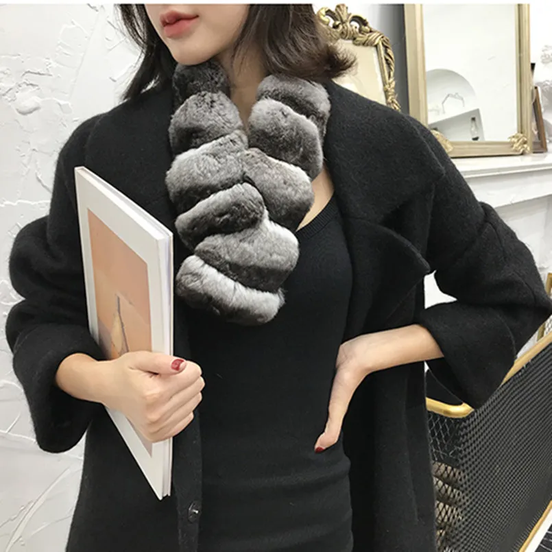 real genuine chinchilla fur scarf winter luxury scarf for women scarves vintage female warm wraps muffler S208