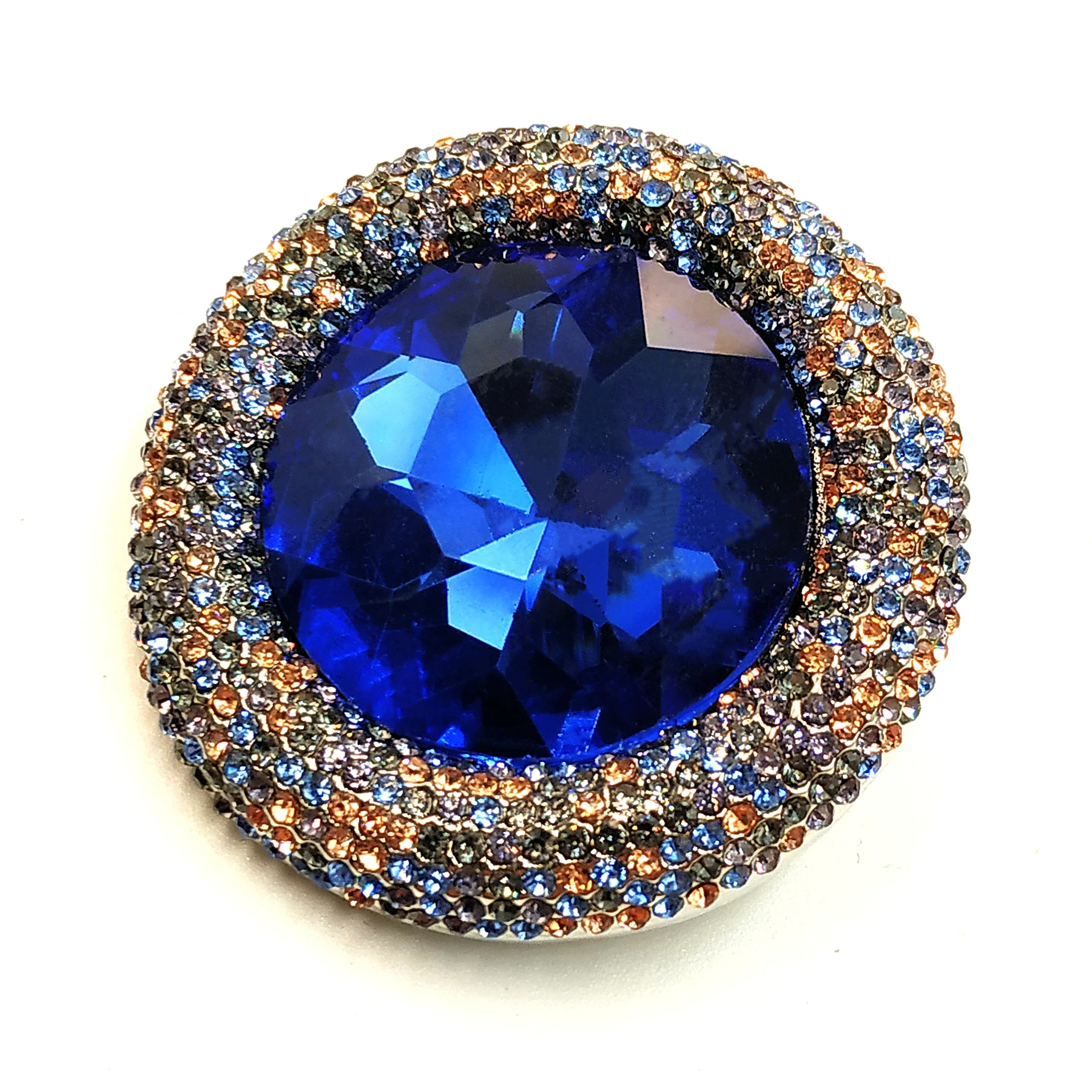 Gorgeous Vintage Large Blue Rhinestone Round Shaped Broaches Circular Pins for Special Occasions Birthday Valentine Mother's Day