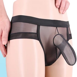 Men's Sexy Low Rise Briefs See Through  Penis Pouch Sheath Elephant Trunk Breathable Mesh Underpants Lingerie Men Erotic Panties