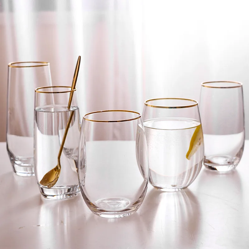 Large Clear Juice Wine Cups Transparent Wine Glass with Gold Rim Crystal Glass Lead-free Drinkware Thicken Bottom Water Cup