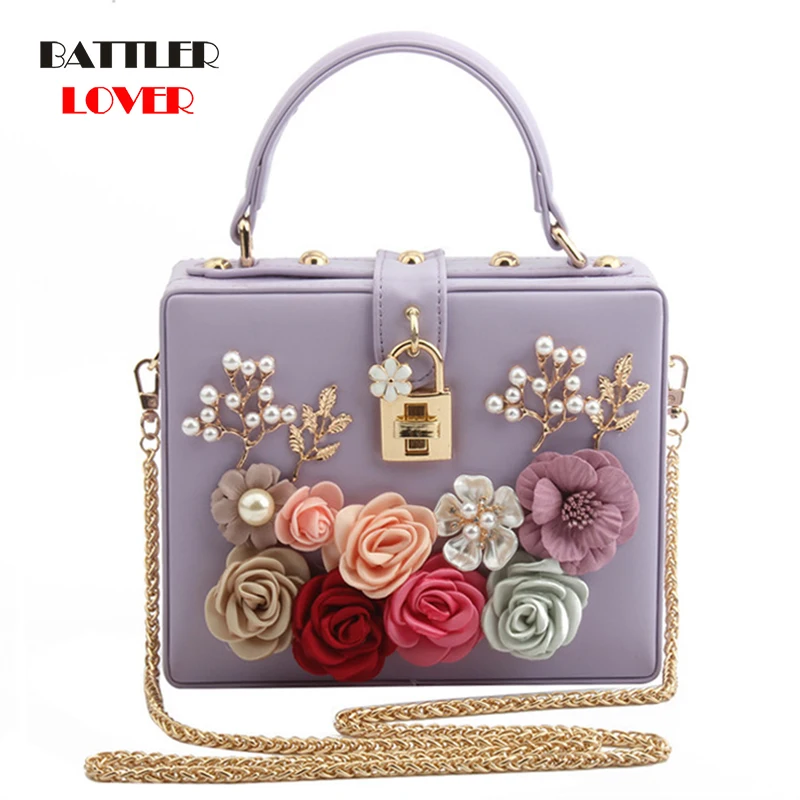 Luxury Handbags for Women Diamond Shoulder Crossbody Bags Chains Evening Flaps Ladies Flower Box Lock Clutch Purse