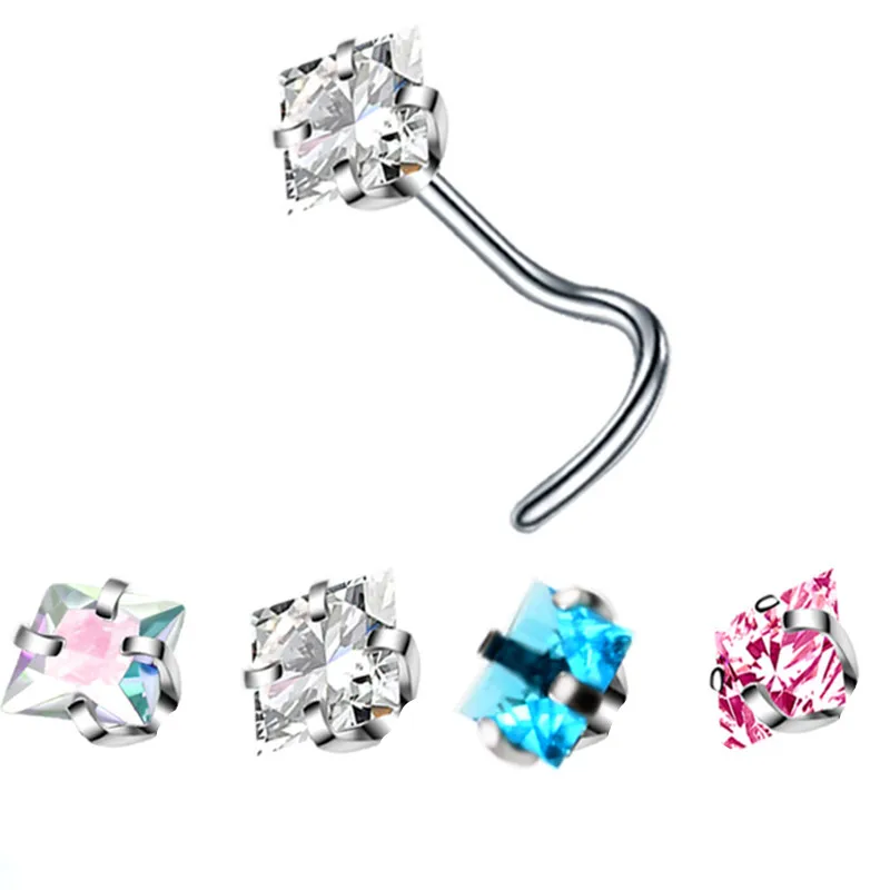 Crystal L Shape Nose Stud Set Stainless Steel