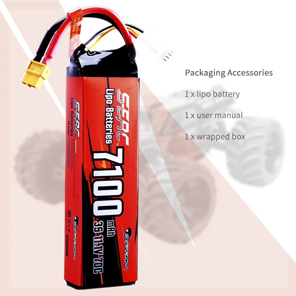 Sunpadow 3S 11.1V Lipo Battery 7100mAh 70C Soft Pack with XT60 Connector for RC Model Vehicle Car Truck Tank Buggy Racing Hobby