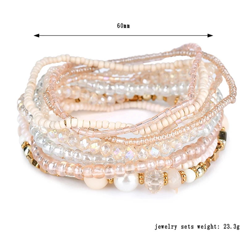 Bohemian Red Multi-layer Bracelets Bangles For Women Accessories Jewelry Colorful Crystal Beads Bracelet Set Pulseras Feminina