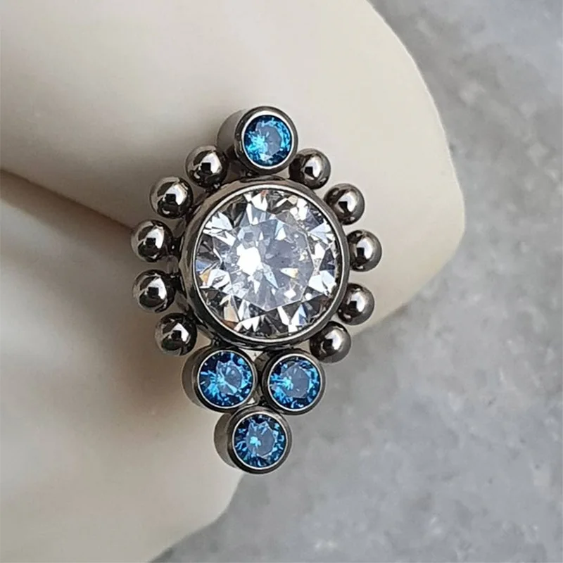 1PC G23 Titanium & Fire Opal Cz Gem Flower Earring Stud Labret Bar Ring Body Piercing Jewelry Cluster Ear Tragus Helix Cartilage