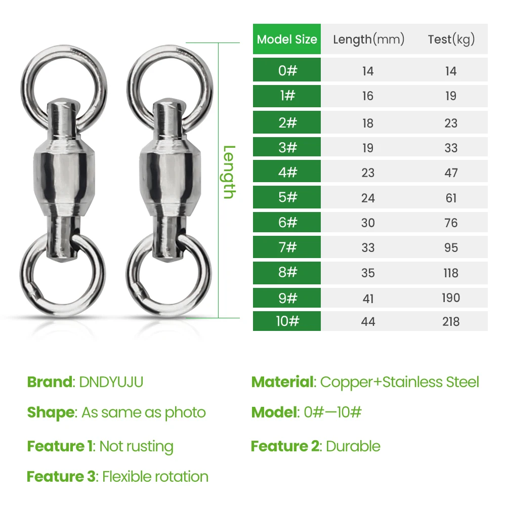 TIANNSII 20pcs Stainless Steel Fishing Connector Rotating Bearing Fishing Accessories Ball Bearing Swivel Fishhook Tackle