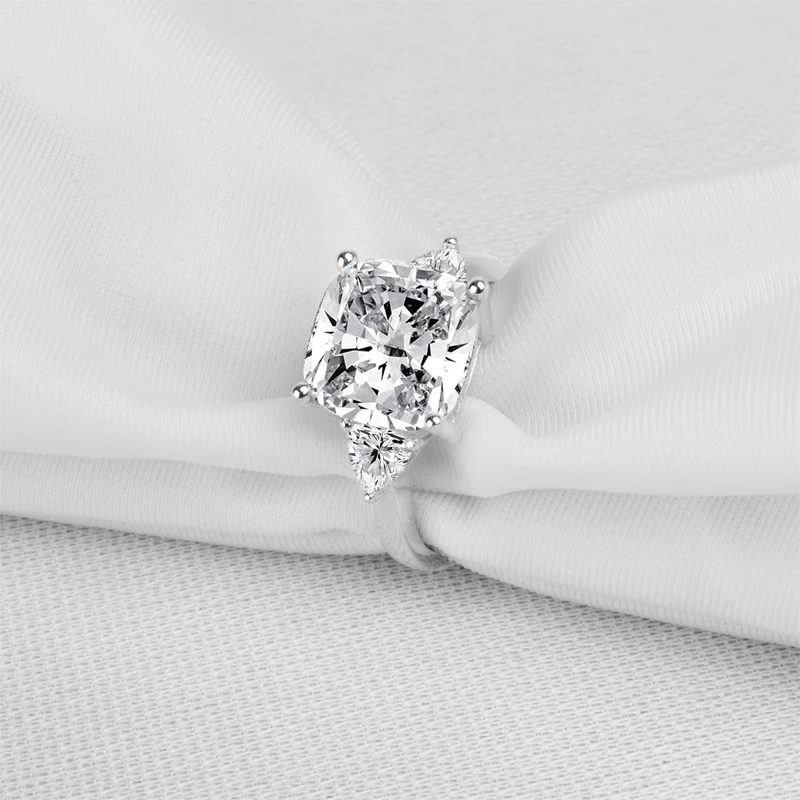 Anziw 5 Carat Cushion Cut Engagement Rings for Women 925 Sterling Silver 3-Stone Anniversary Wedding Ring