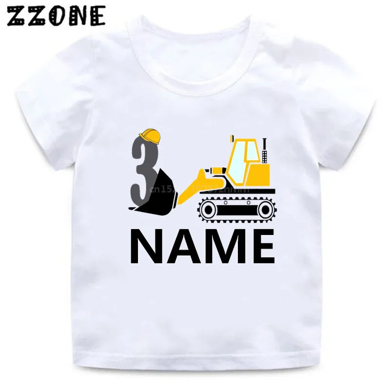 

Custom Name T shirt Cartoon Excavator Birthday Number 1-9 Boys T-shirt Baby Girls Tops Funny Present Kids Clothes Gift,HKP2468