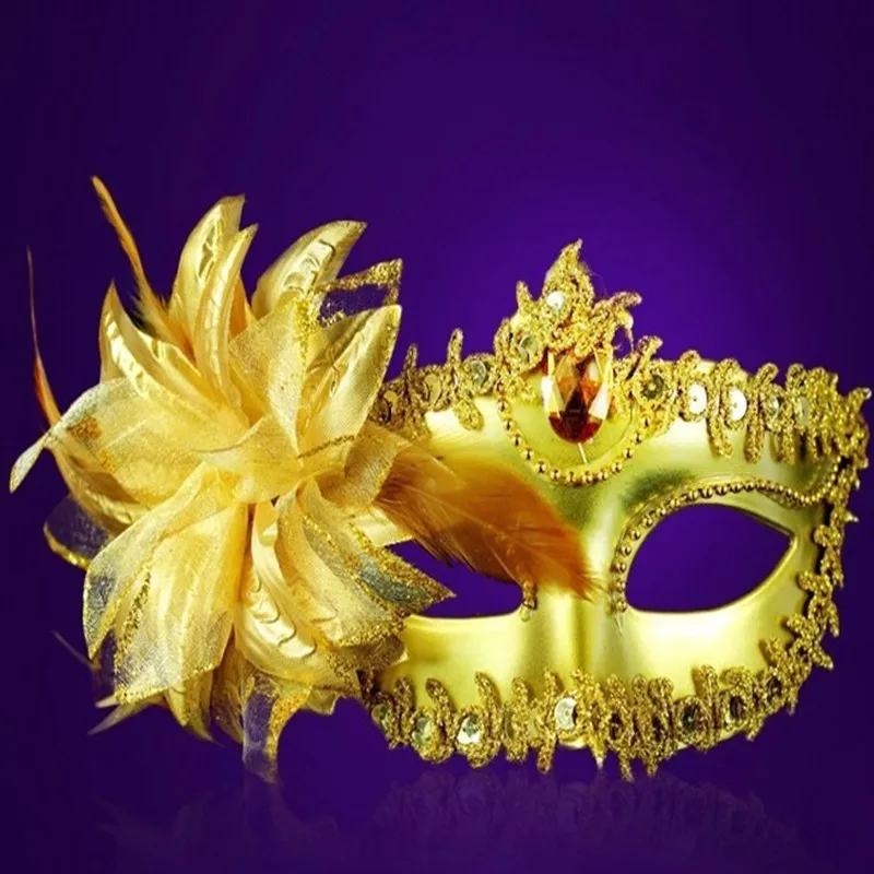 Venice Half Face Lily Feather Mask Halloween Beauty Ball Party Princess Masquerade Masks Sexy Women Dress Big Flower Eye Mask