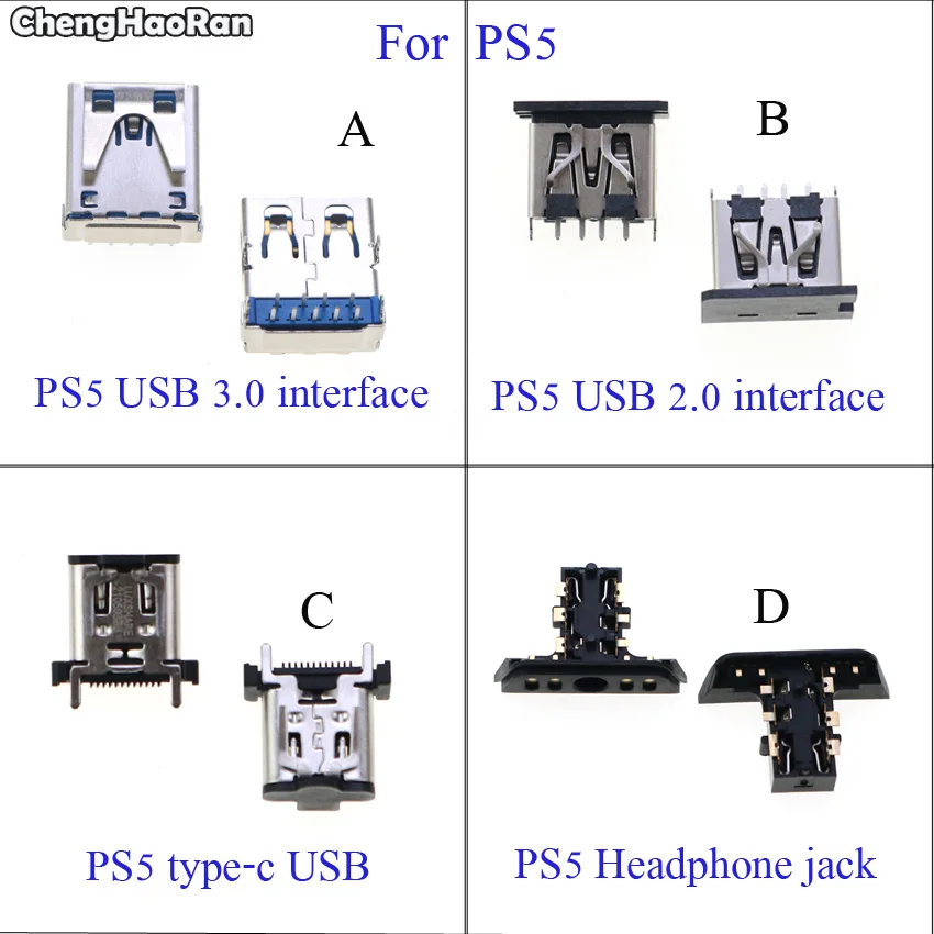 

ChengHaoRan For PS5 Controller Console USB Type-C Port Hi Speed USB Port Headphone Plug Headset Port Socket Jack Connector