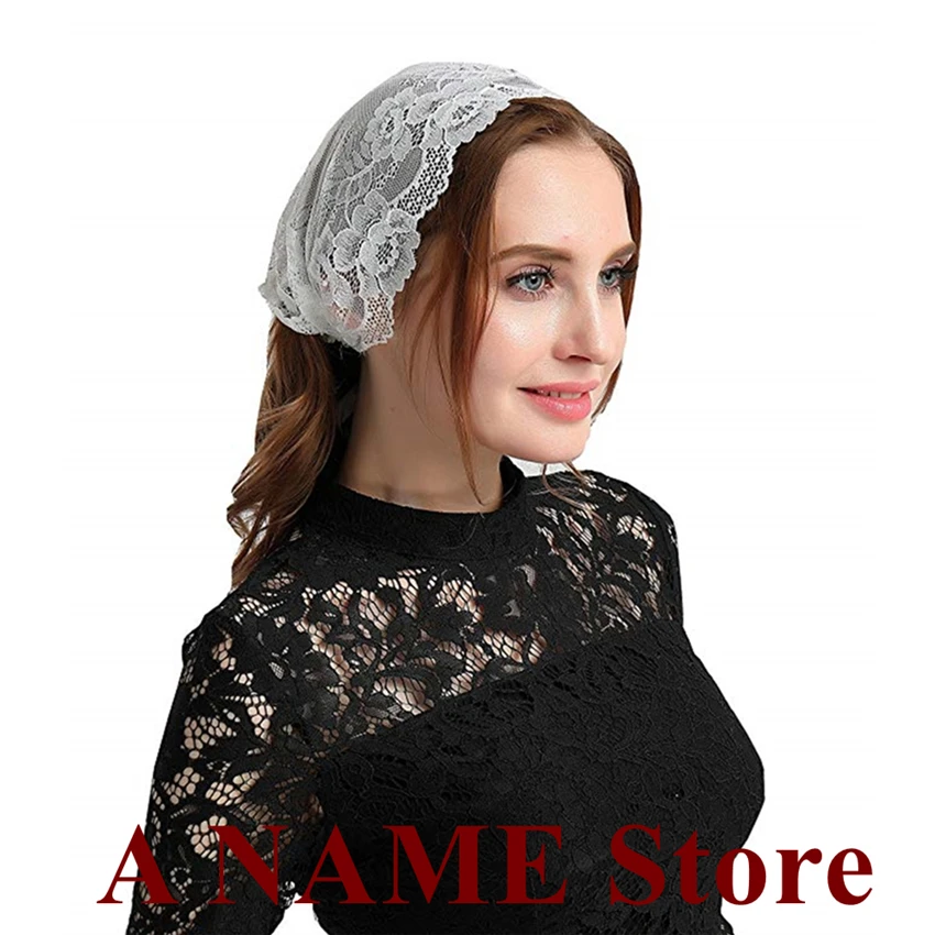 ISHSY Lace Small Women Headband Mantilla Veils For Church Catholic Traditonal Headcovering Velo Negra Voile Mantille Tie-Style