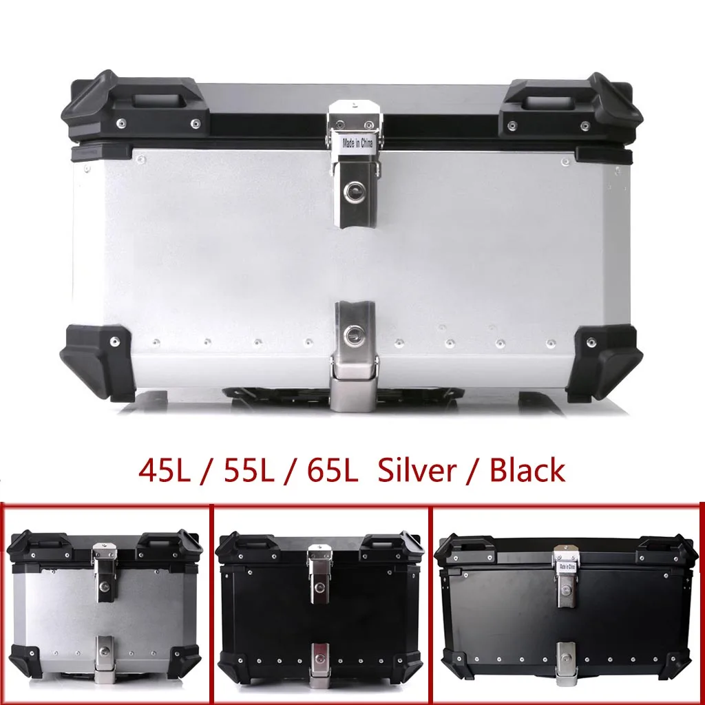 65L 55L 45L Motorcycle Storage Trunk Tail Top Tool Box Rear Luggage Helmet Lock Case Waterproof Aluminum Universal Accessories