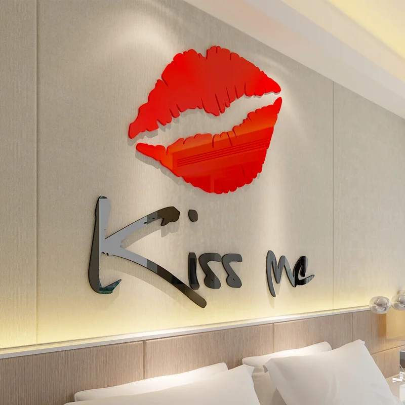 Kiss me Lips Acrylic Wall Stickers for Living room Bedroom DIY Wall Stickers Home decor Fashion art Ceramic Tile Stickers